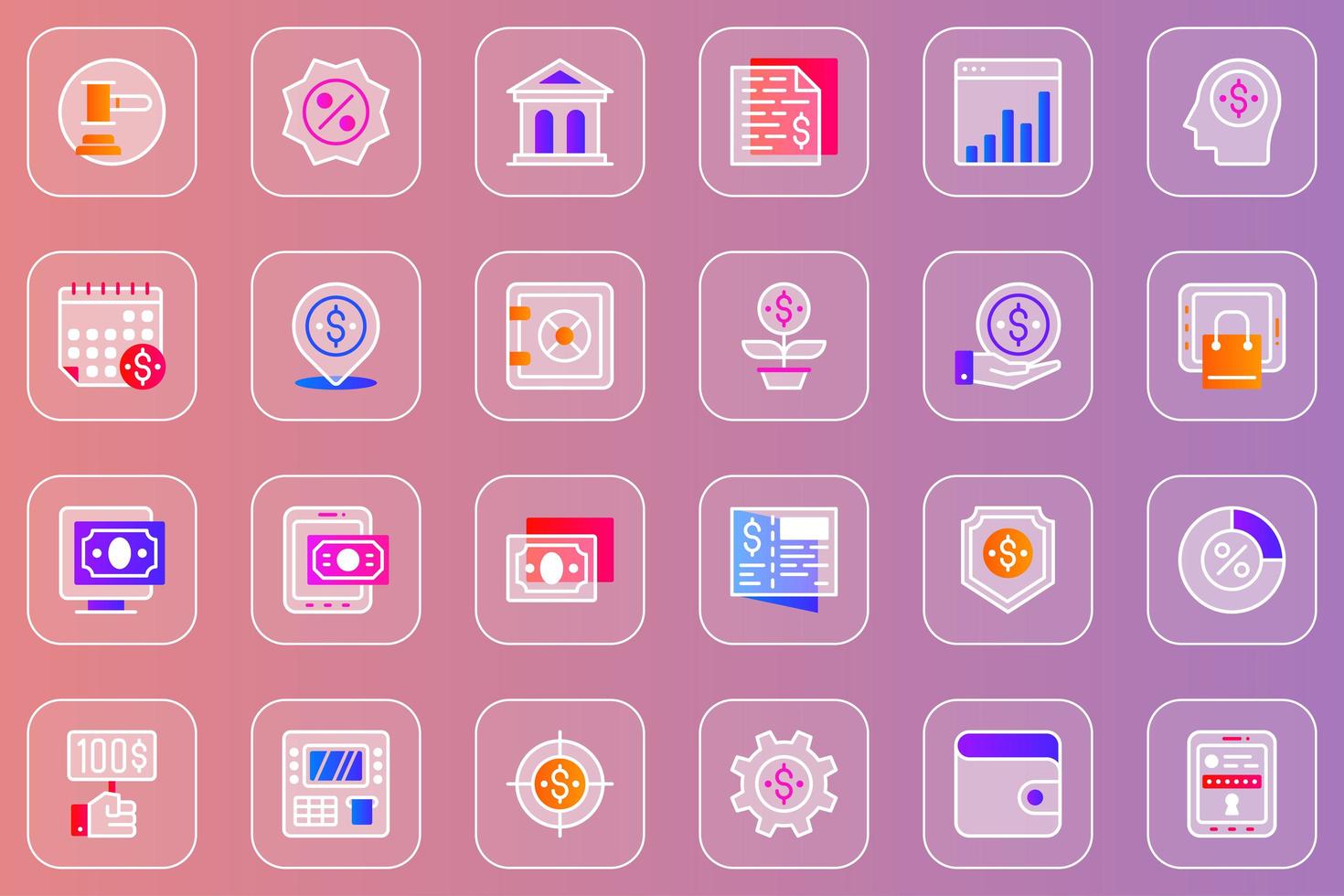 Online banking web glassmorphic icons set vector