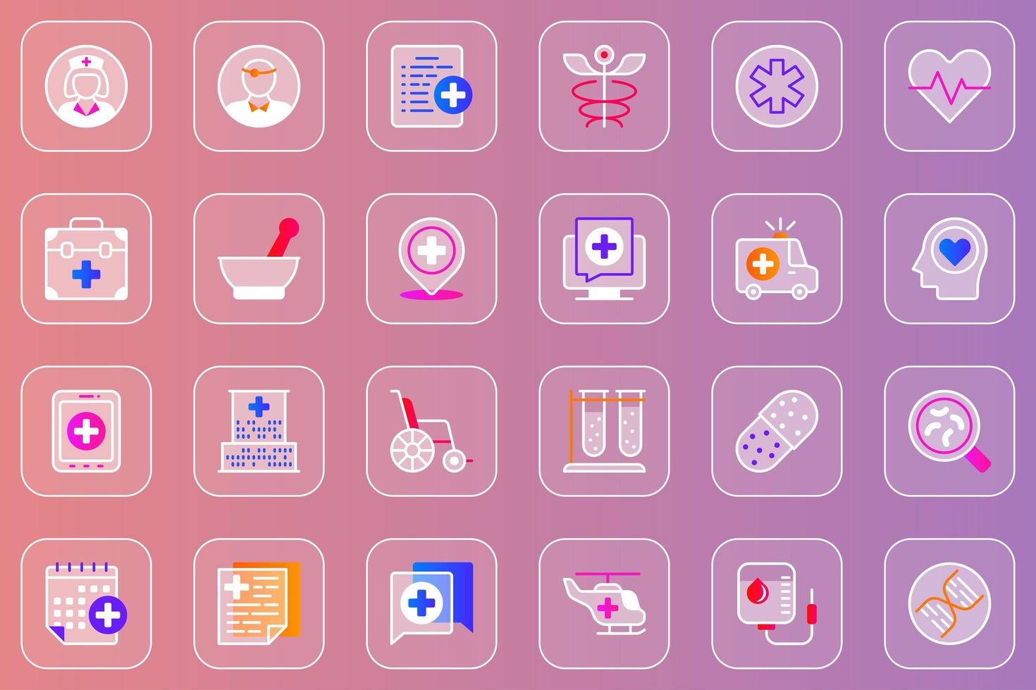 Medical service web glassmorphic icons set vector