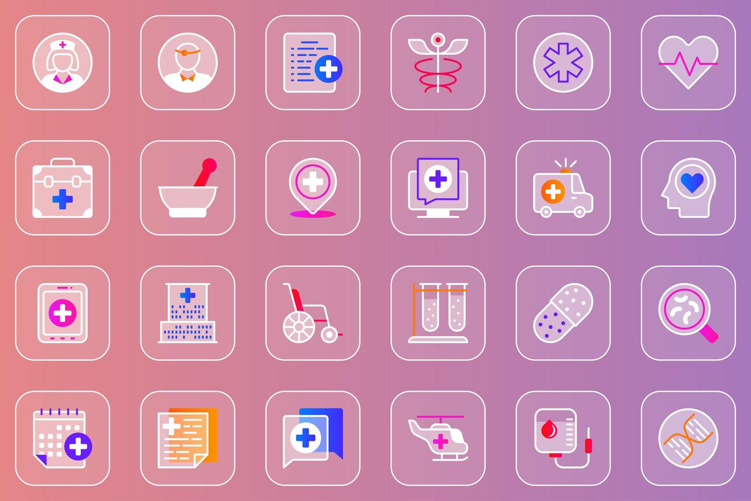 servicio médico web glassmórfico conjunto de iconos vector