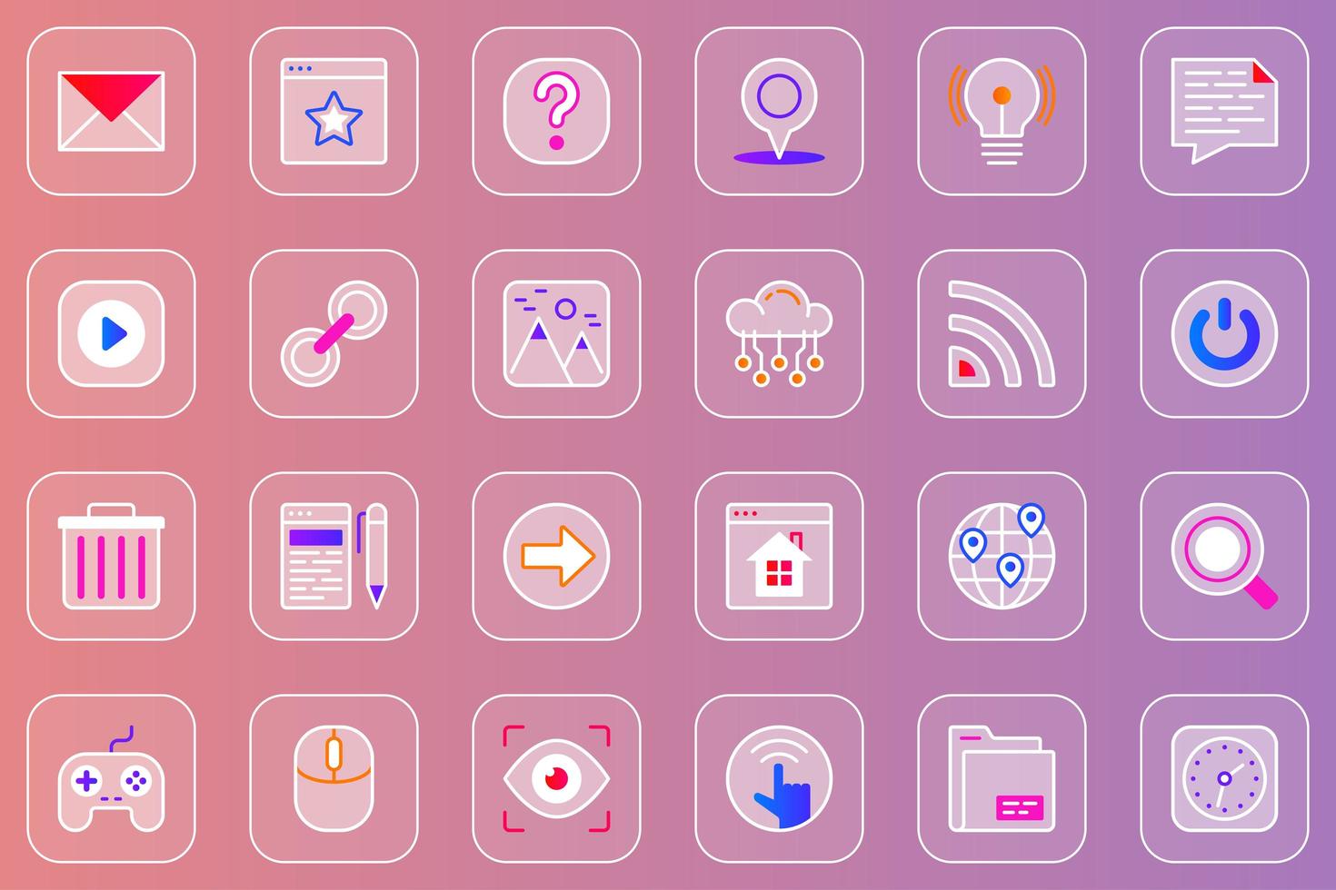 sitio web ui web glassmórfico conjunto de iconos vector