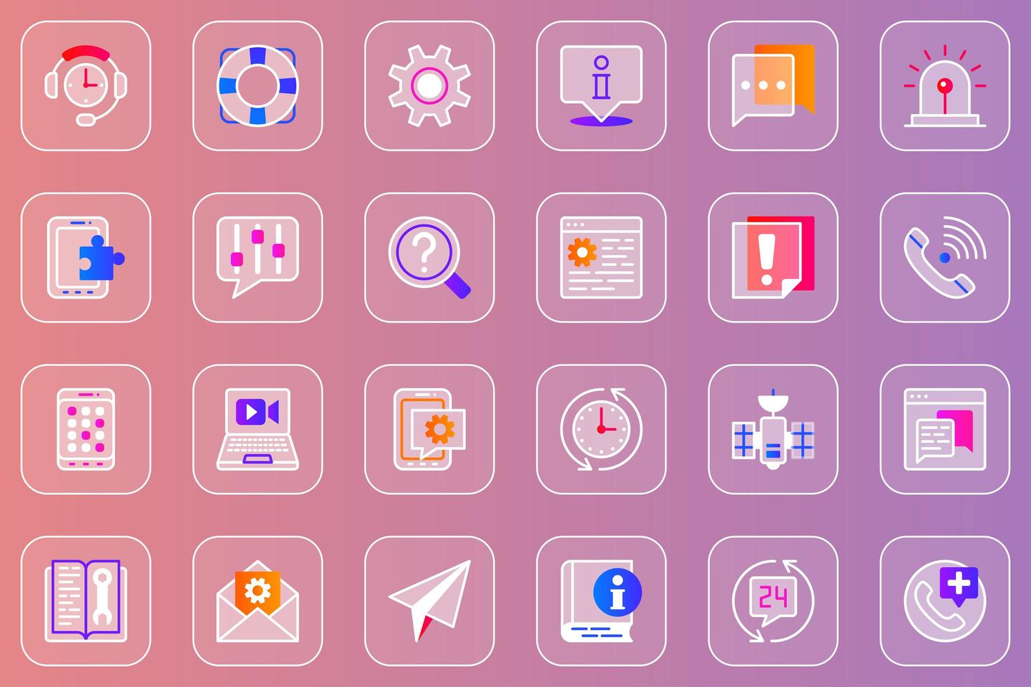 Support service web glassmorphic icons set vector