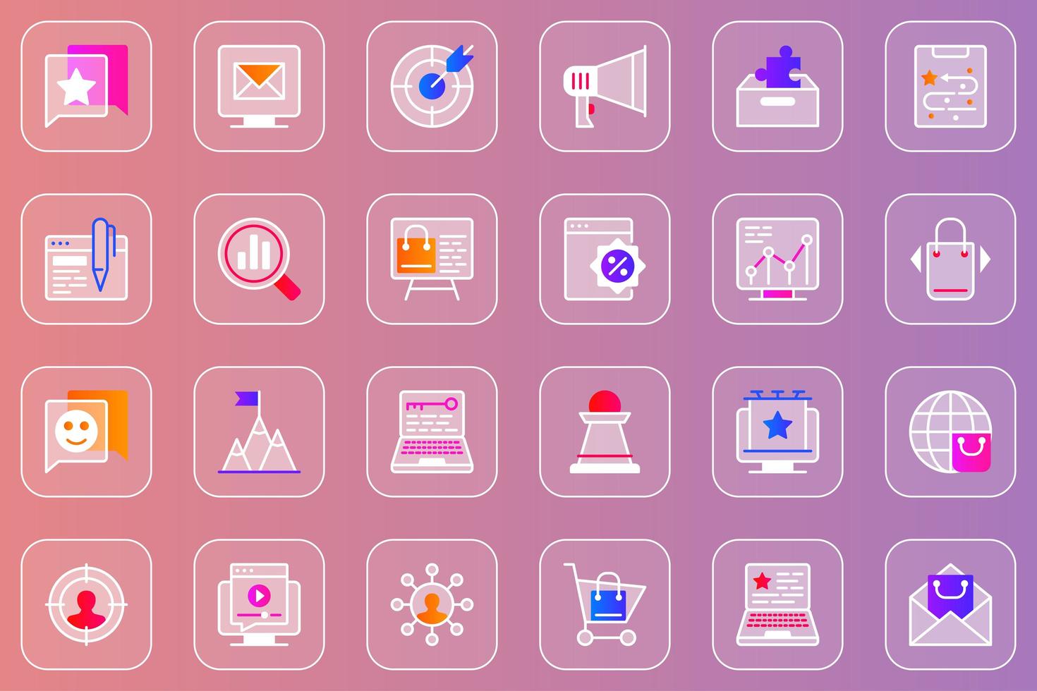 Digital marketing web glassmorphic icons set vector
