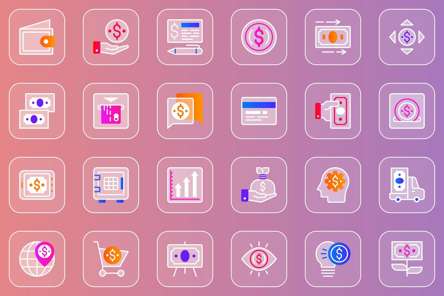 Money web glassmorphic icons set vector