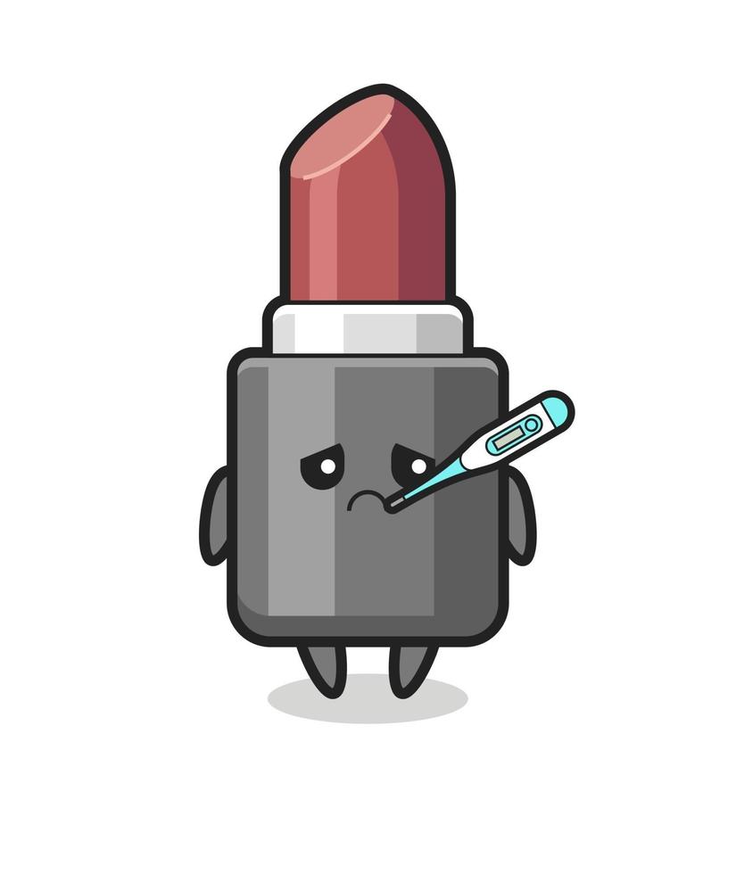 Personaje de mascota de lápiz labial con condición de fiebre. vector