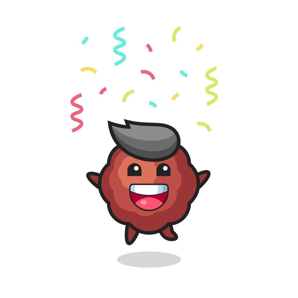 happy meatball mascot jumping for congratulation with colour confetti vector