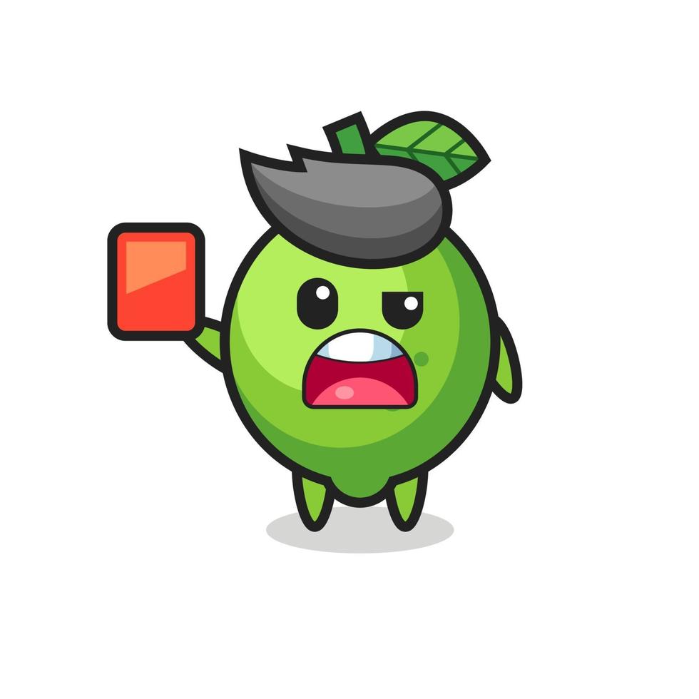 lime cute mascot as referee giving a red card vector