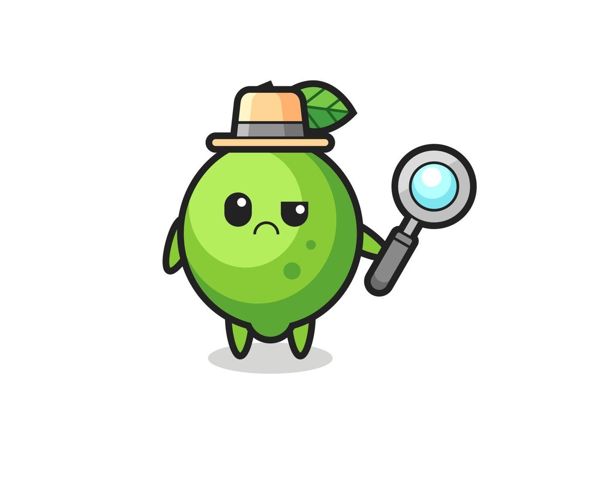 the mascot of cute lime as a detective vector