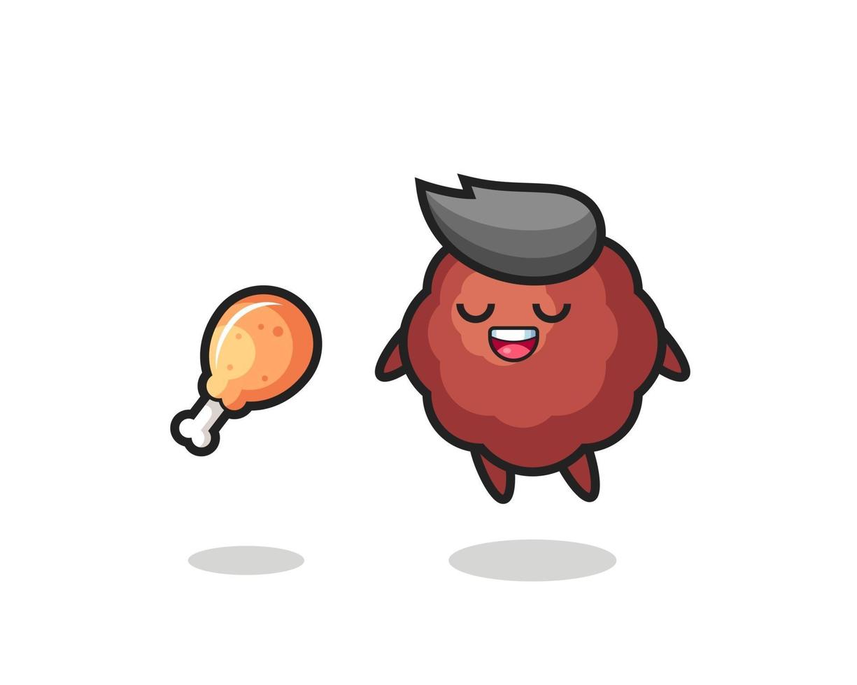 cute meatball floating and tempted because of fried chicken vector