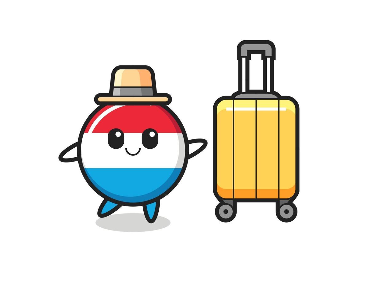 Ilustración de dibujos animados de insignia de bandera de Luxemburgo con equipaje de vacaciones vector