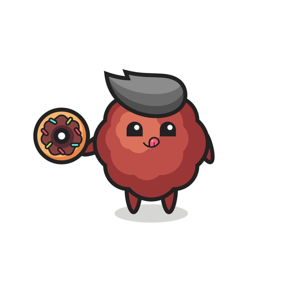 illustration of an meatball character eating a doughnut vector