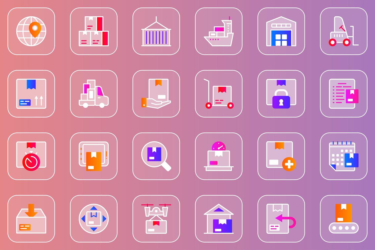 Delivery service web glassmorphic icons set vector