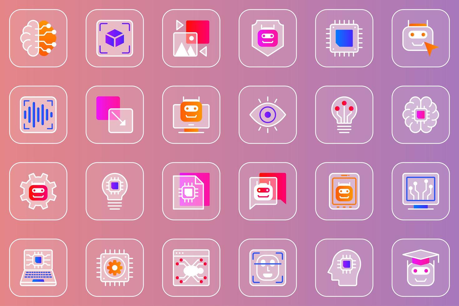Artificial intelligence web glassmorphic icons set vector