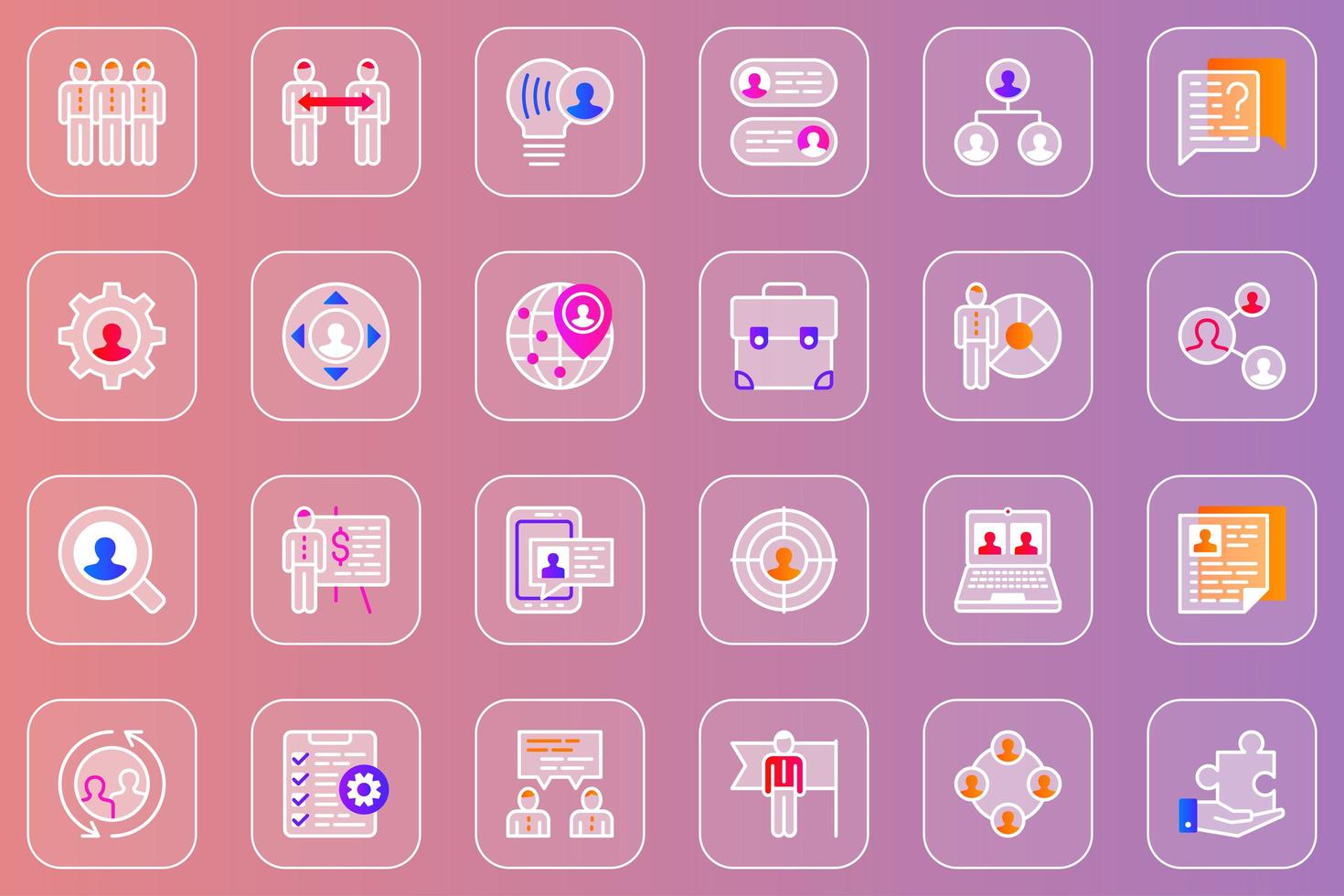 Teamwork web glassmorphic icons set vector