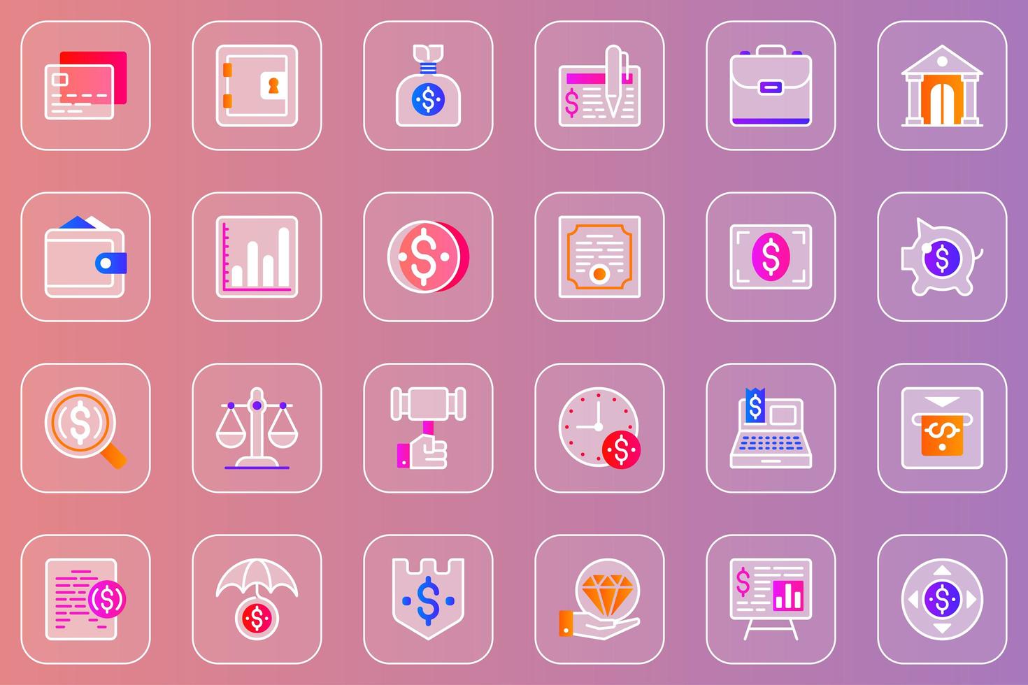 Business finance web glassmorphic icons set vector