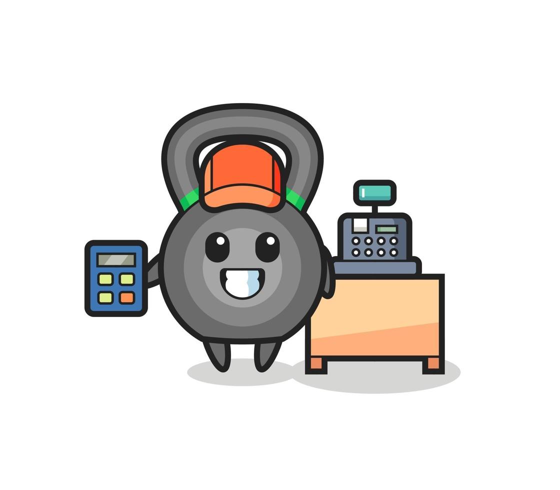 Illustration of kettlebell character as a cashier vector