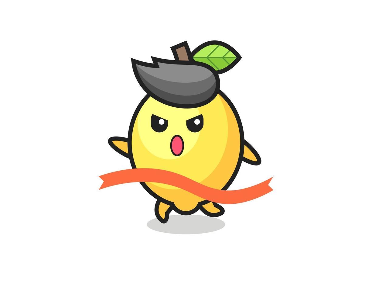cute lemon illustration is reaching the finish vector