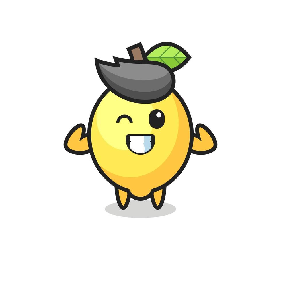 the muscular lemon character is posing showing his muscles vector