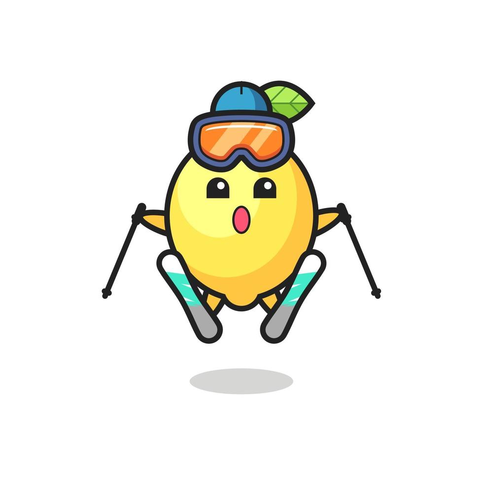 personaje de mascota de limón como jugador de esquí vector