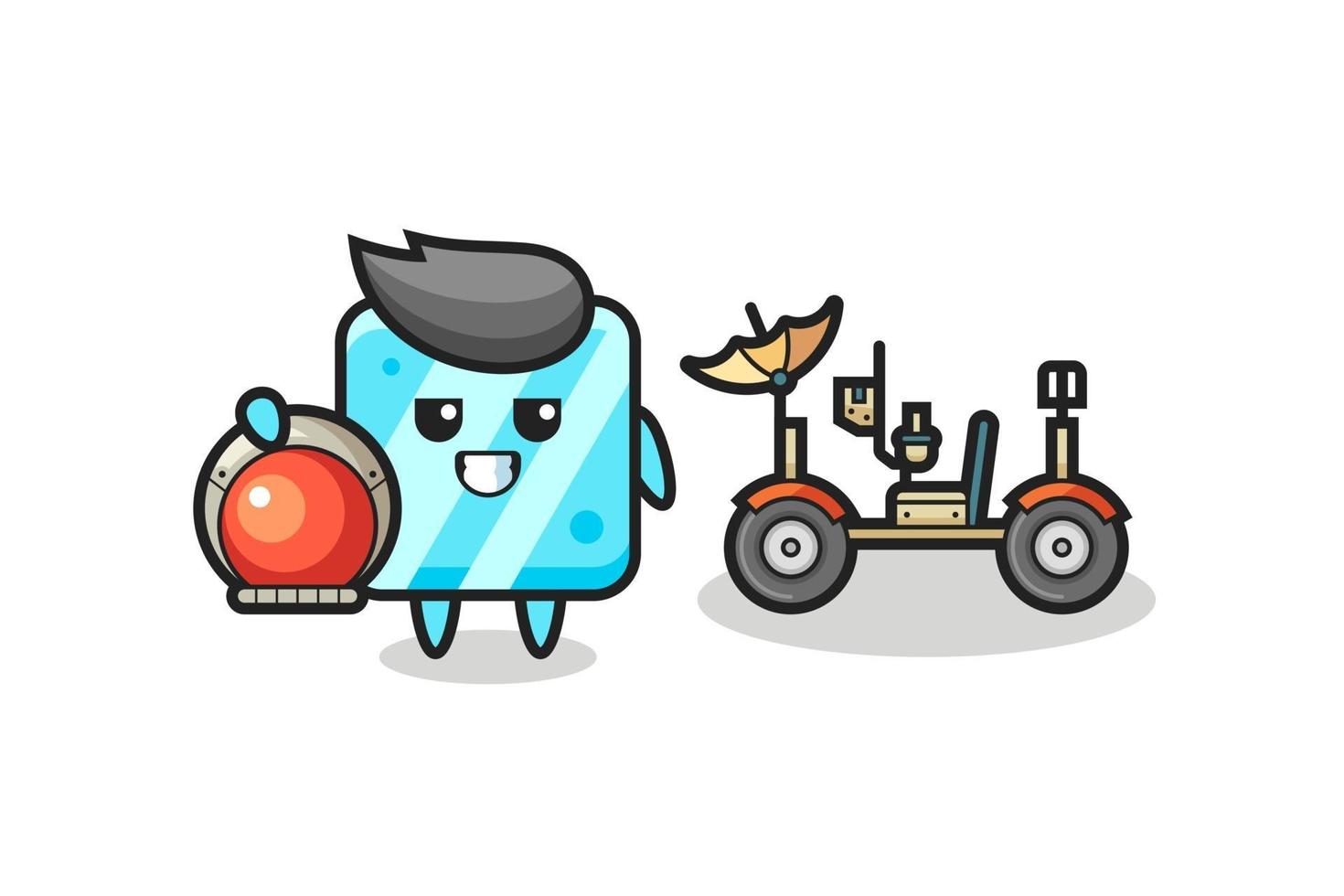 the cute ice cube as astronaut with a lunar rover vector