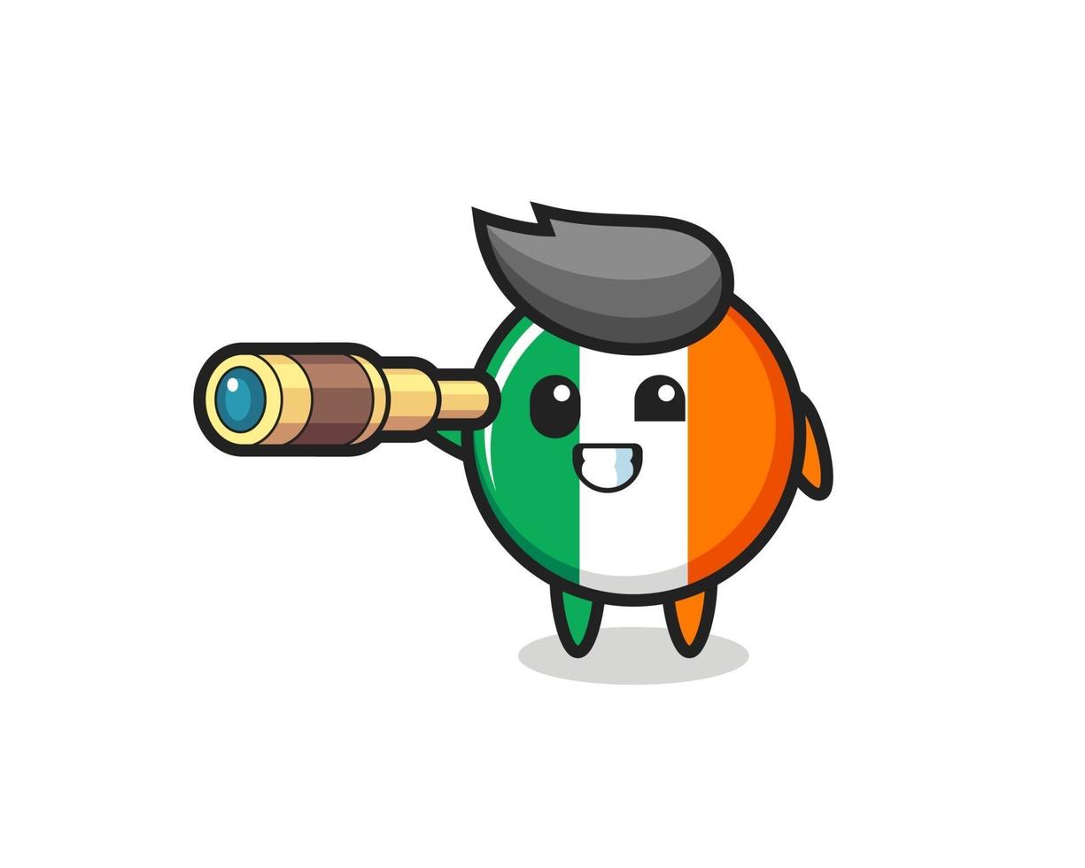 el lindo personaje de la insignia de la bandera de irlanda sostiene un viejo telescopio vector