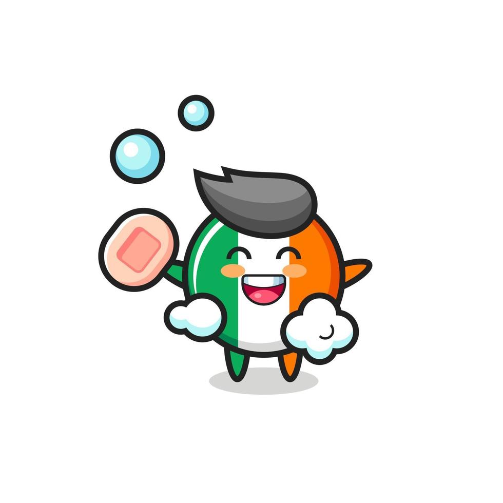 ireland flag badge character is bathing while holding soap vector