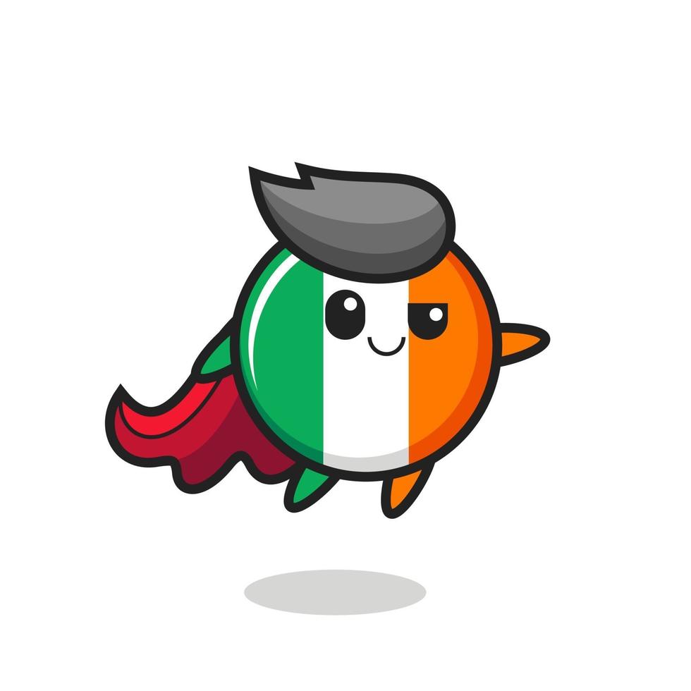 cute ireland flag badge superhero character is flying vector