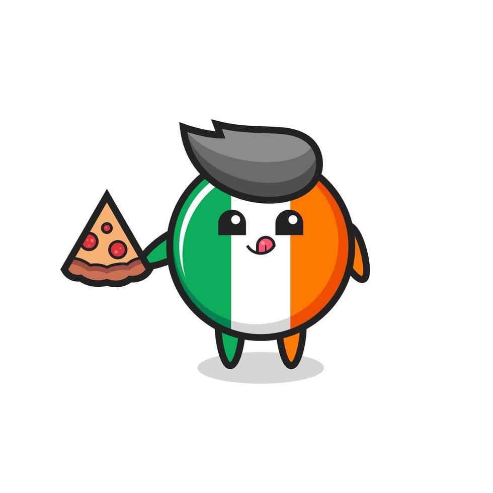 cute ireland flag badge cartoon eating pizza vector