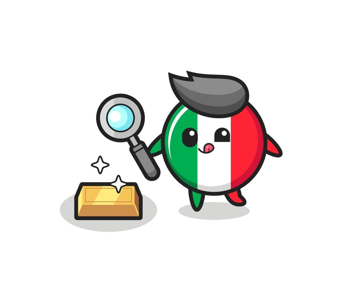 El personaje de la bandera de Italia está comprobando la autenticidad de los lingotes de oro. vector