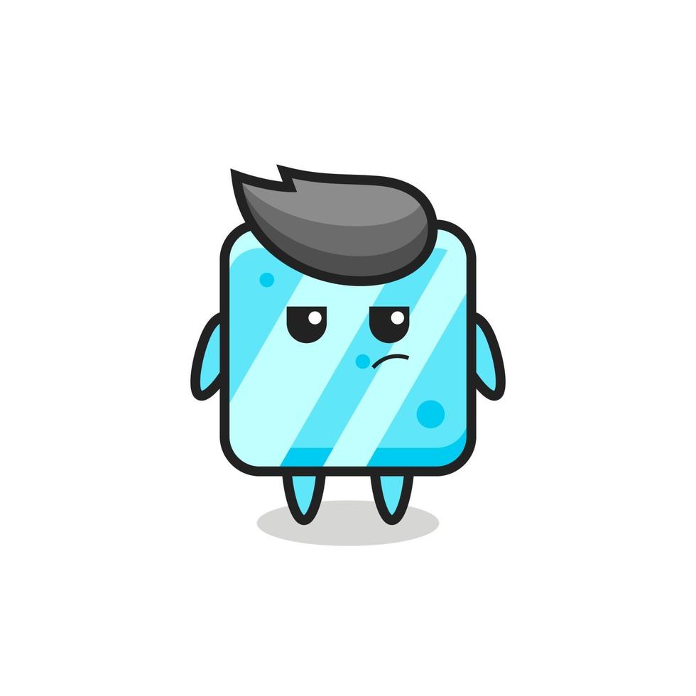 lindo personaje de cubo de hielo con expresión sospechosa vector