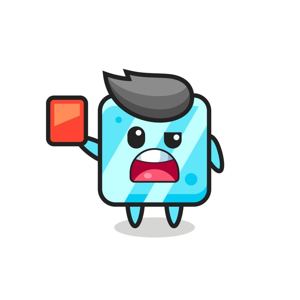 ice cube cute mascot as referee giving a red card vector