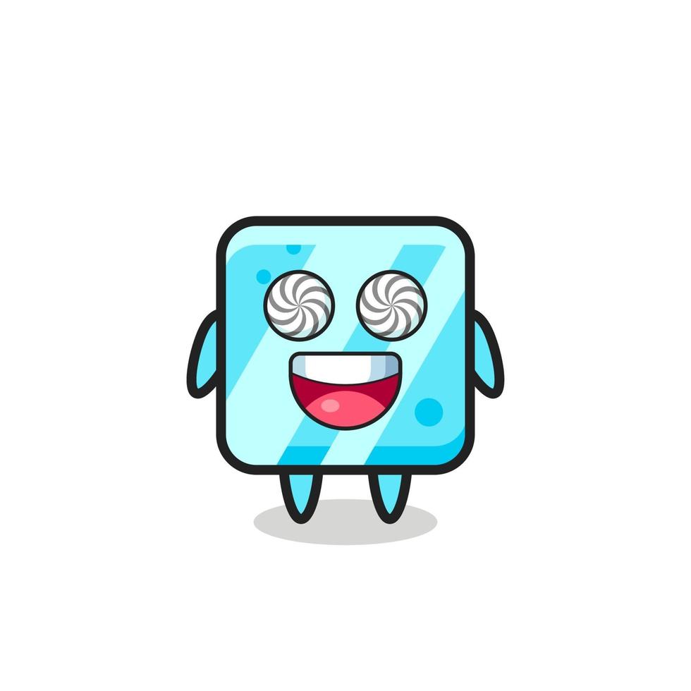 cute ice cube character with hypnotized eyes vector