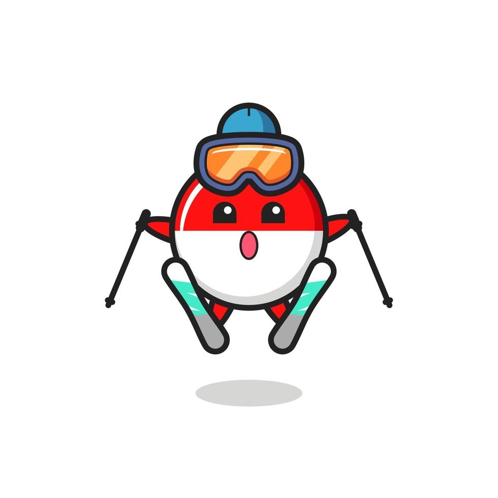 Insignia de la bandera de Indonesia, personaje de mascota como jugador de esquí vector