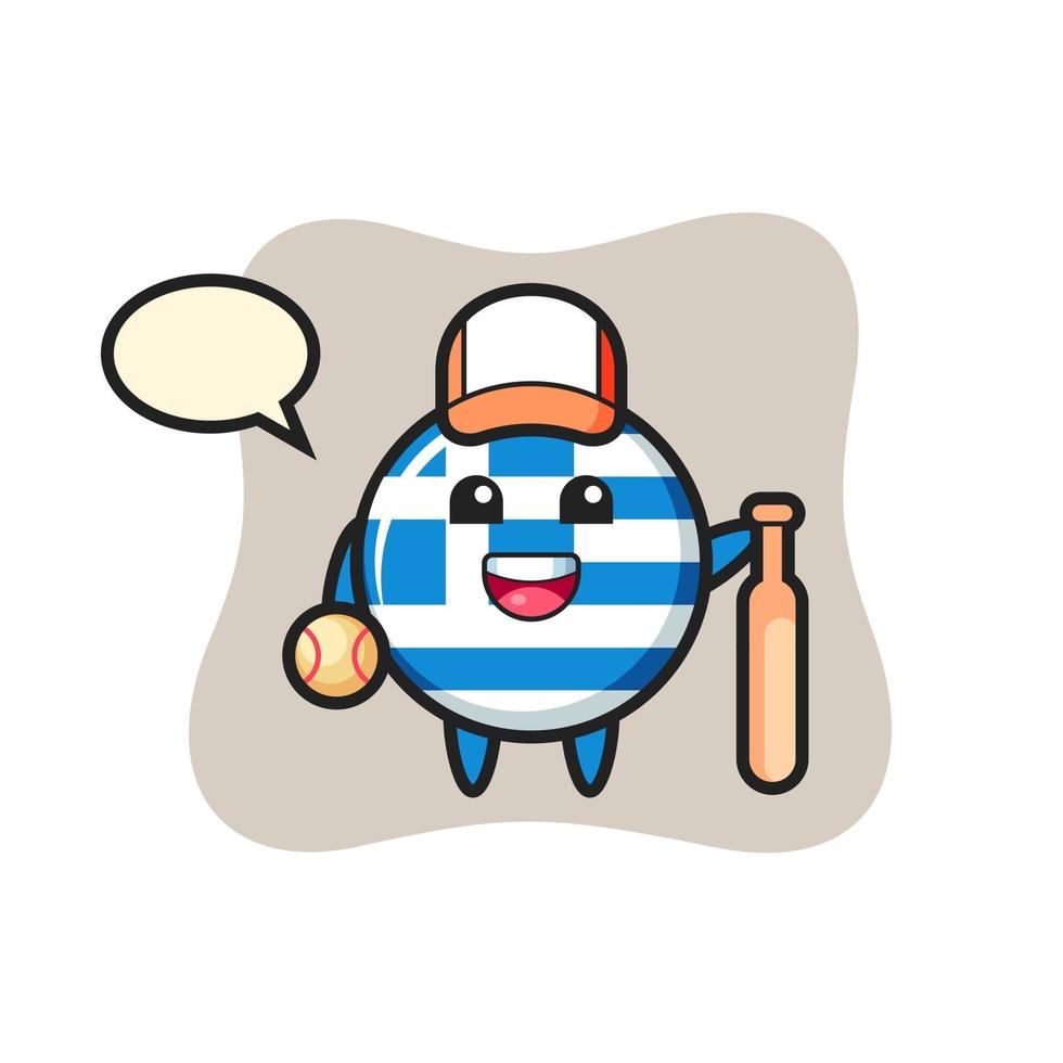 personaje de dibujos animados de la insignia de la bandera de grecia como jugador de beisbol vector