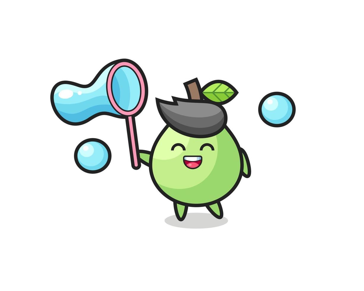 happy guava cartoon playing soap bubble vector