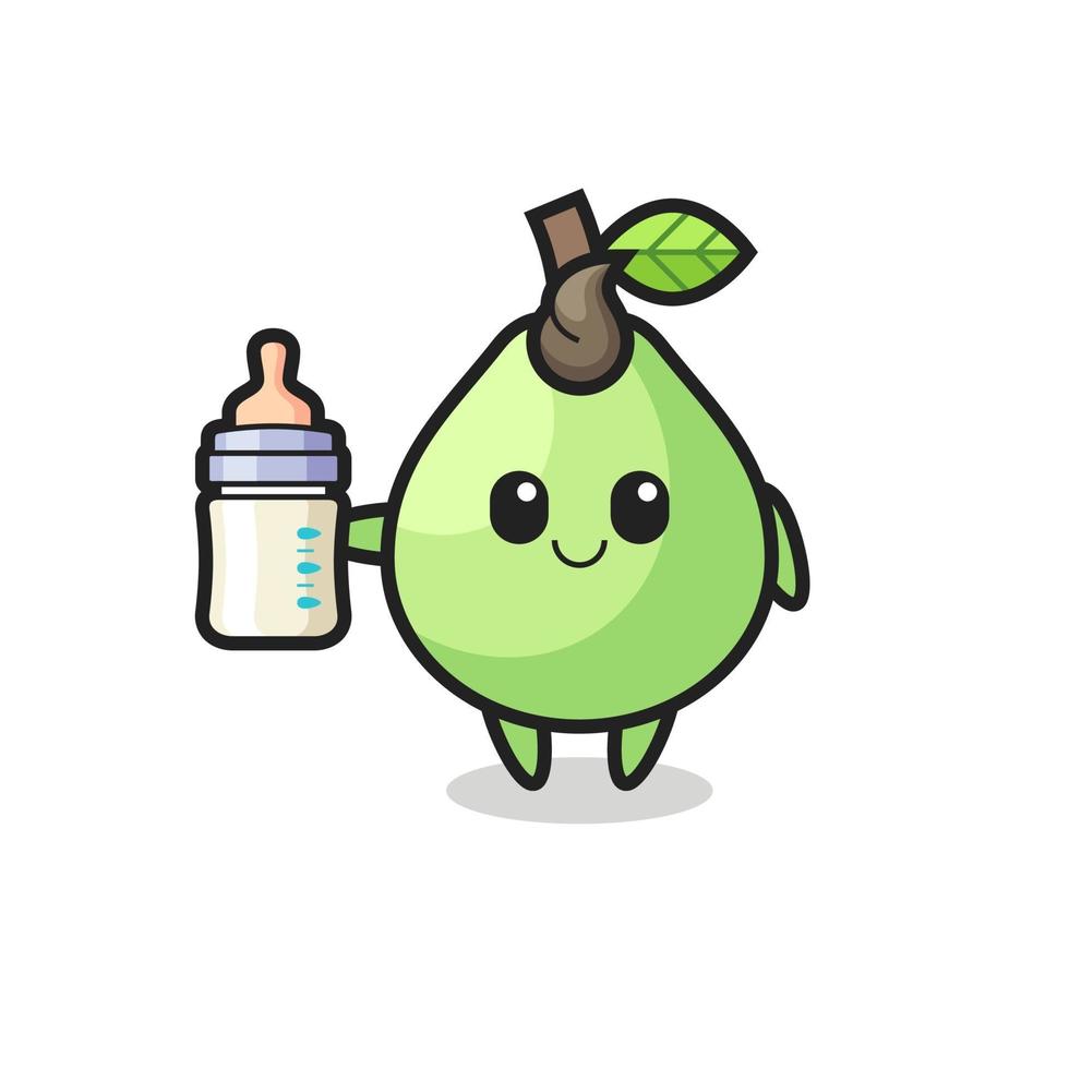 baby guava cartoon character with milk bottle vector