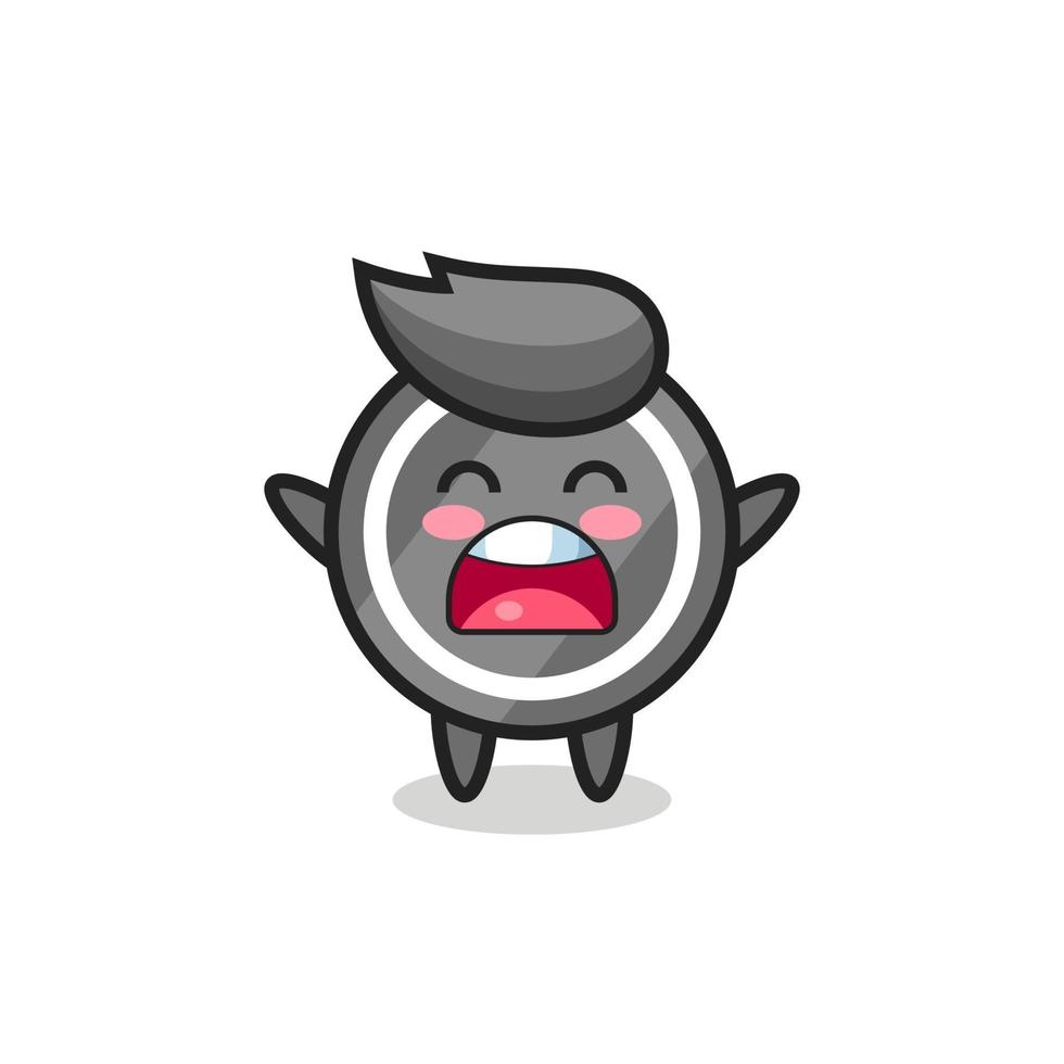 cute hockey puck mascot with a yawn expression vector