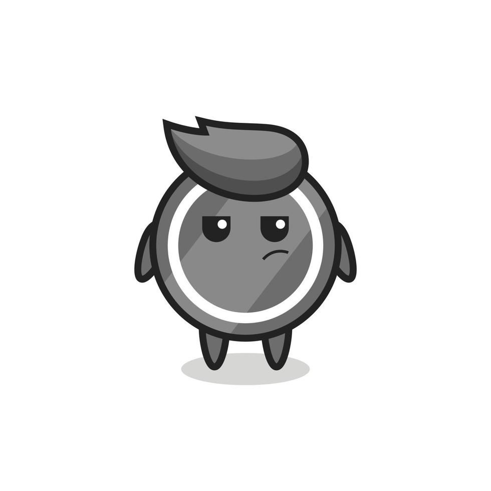 cute hockey puck character with suspicious expression vector