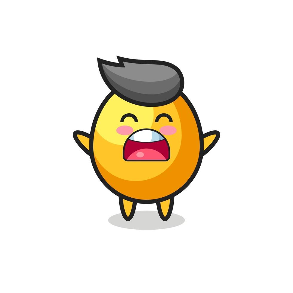 cute golden egg mascot with a yawn expression vector