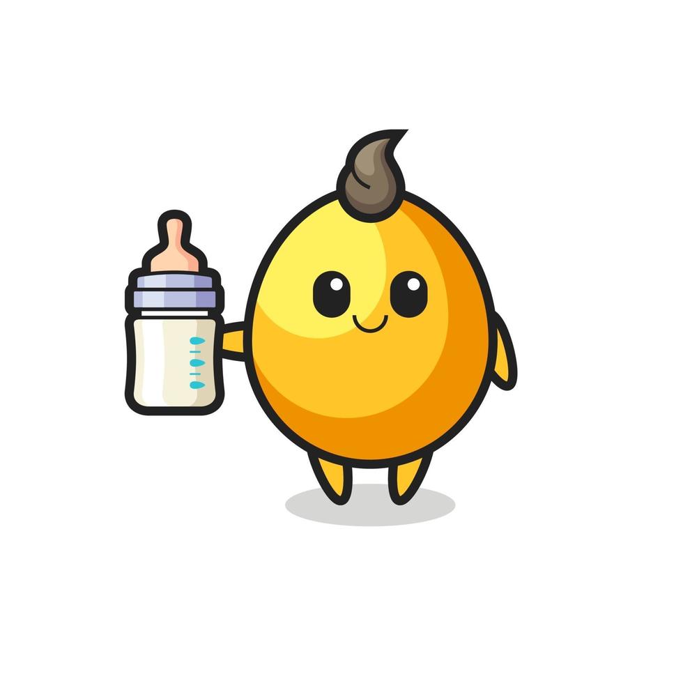 baby golden egg cartoon character with milk bottle vector