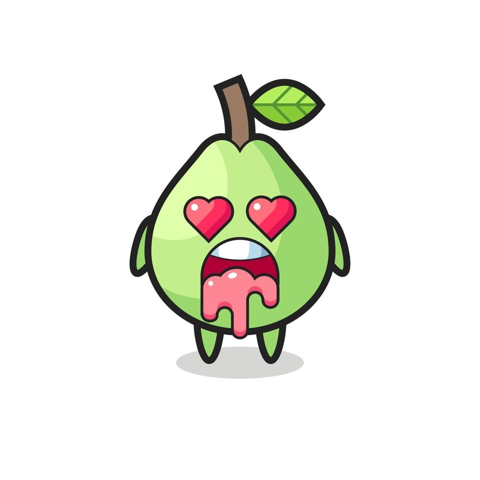 the falling in love expression of a cute guava with heart shaped eyes vector