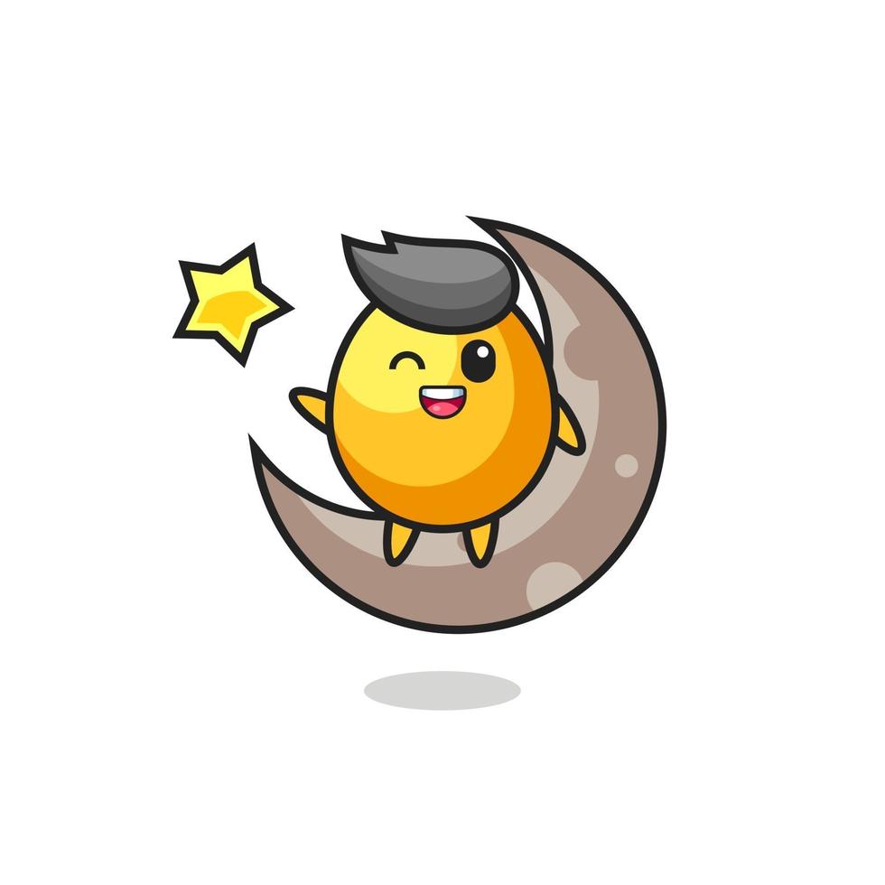 illustration of golden egg cartoon sitting on the half moon vector