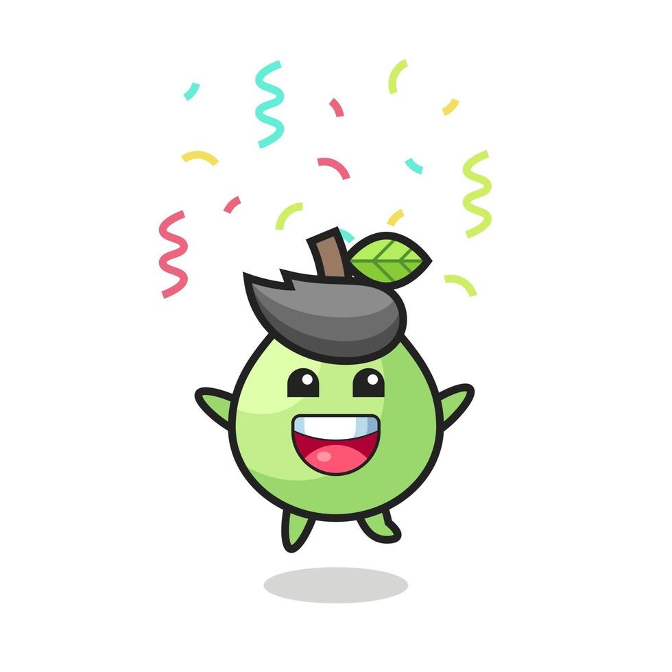 happy guava mascot jumping for congratulation with colour confetti vector