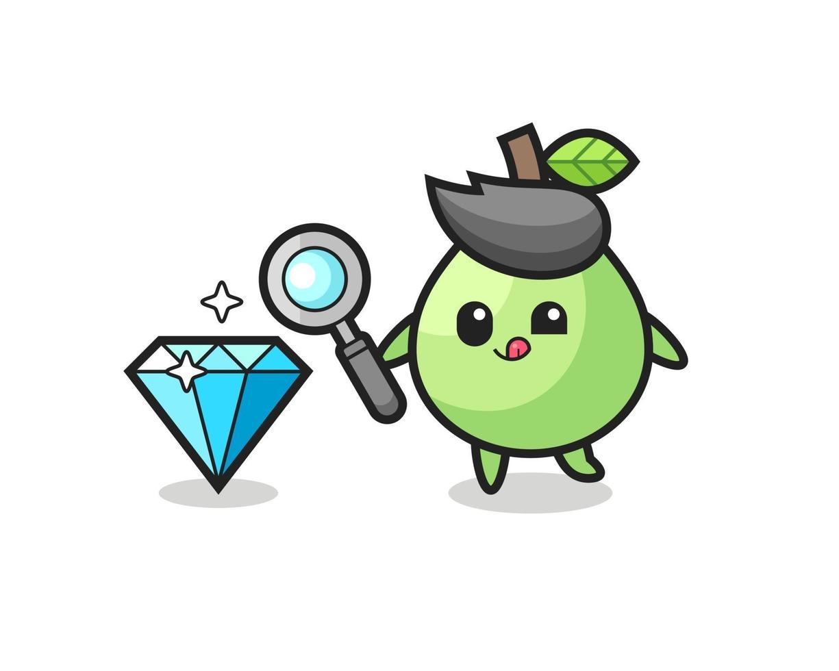 guava mascot is checking the authenticity of a diamond vector