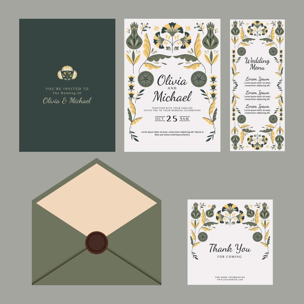 conjunto de invitación de boda floral vector