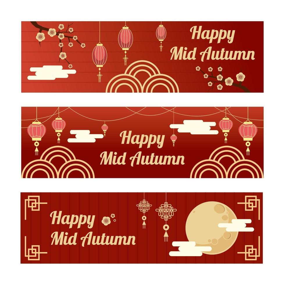 Mid Autumn Festival Banners in Red vector