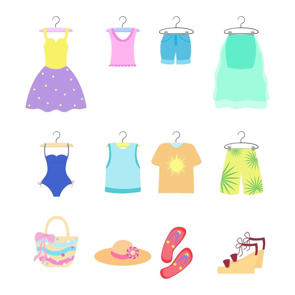 Summer clothing set isolated. Female and male clothes and accessories vector