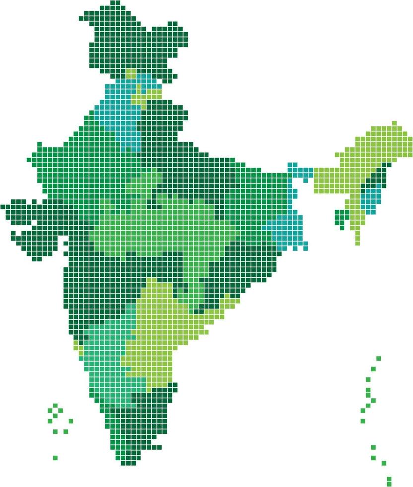 Mapa de india de forma cuadrada verde sobre fondo blanco. vector