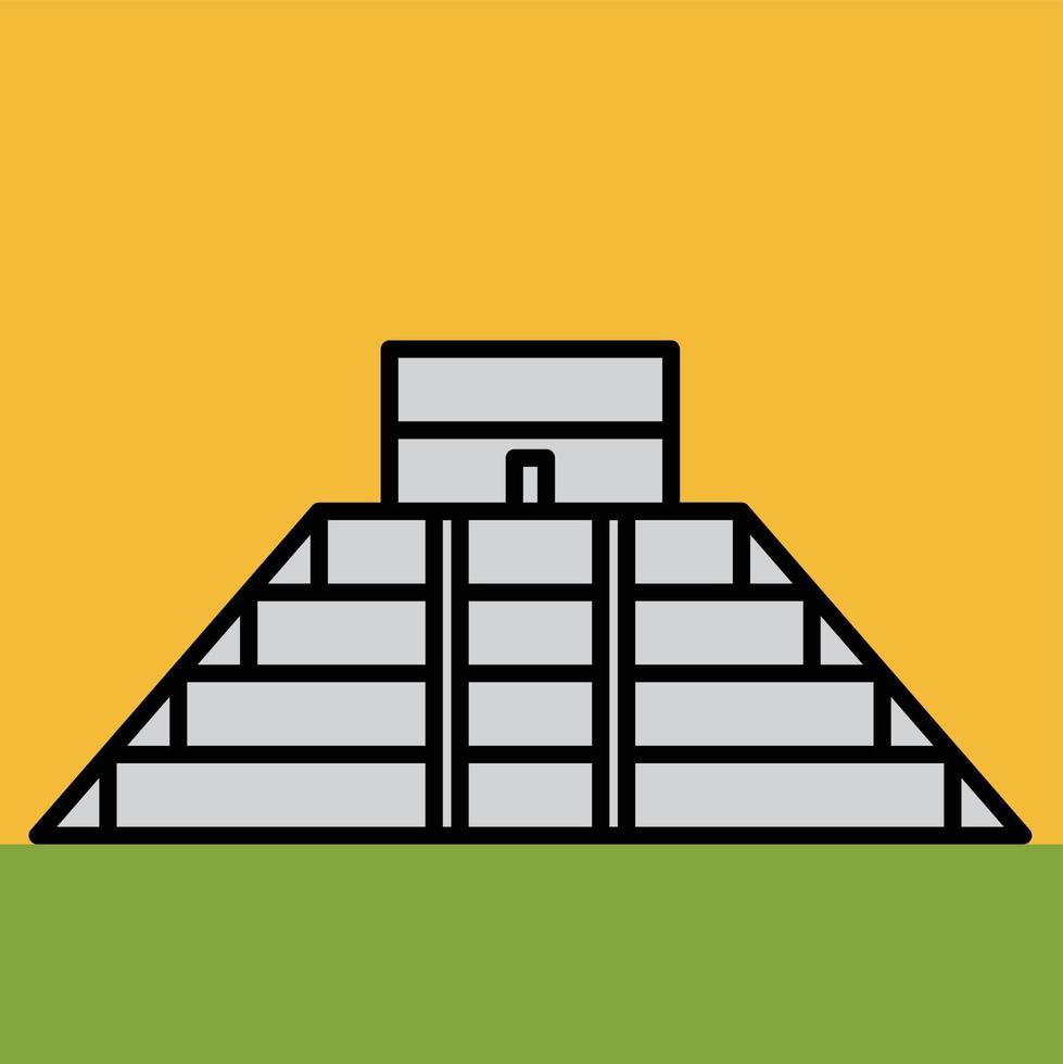 outline simplicity drawing of chichen itza landmark vector