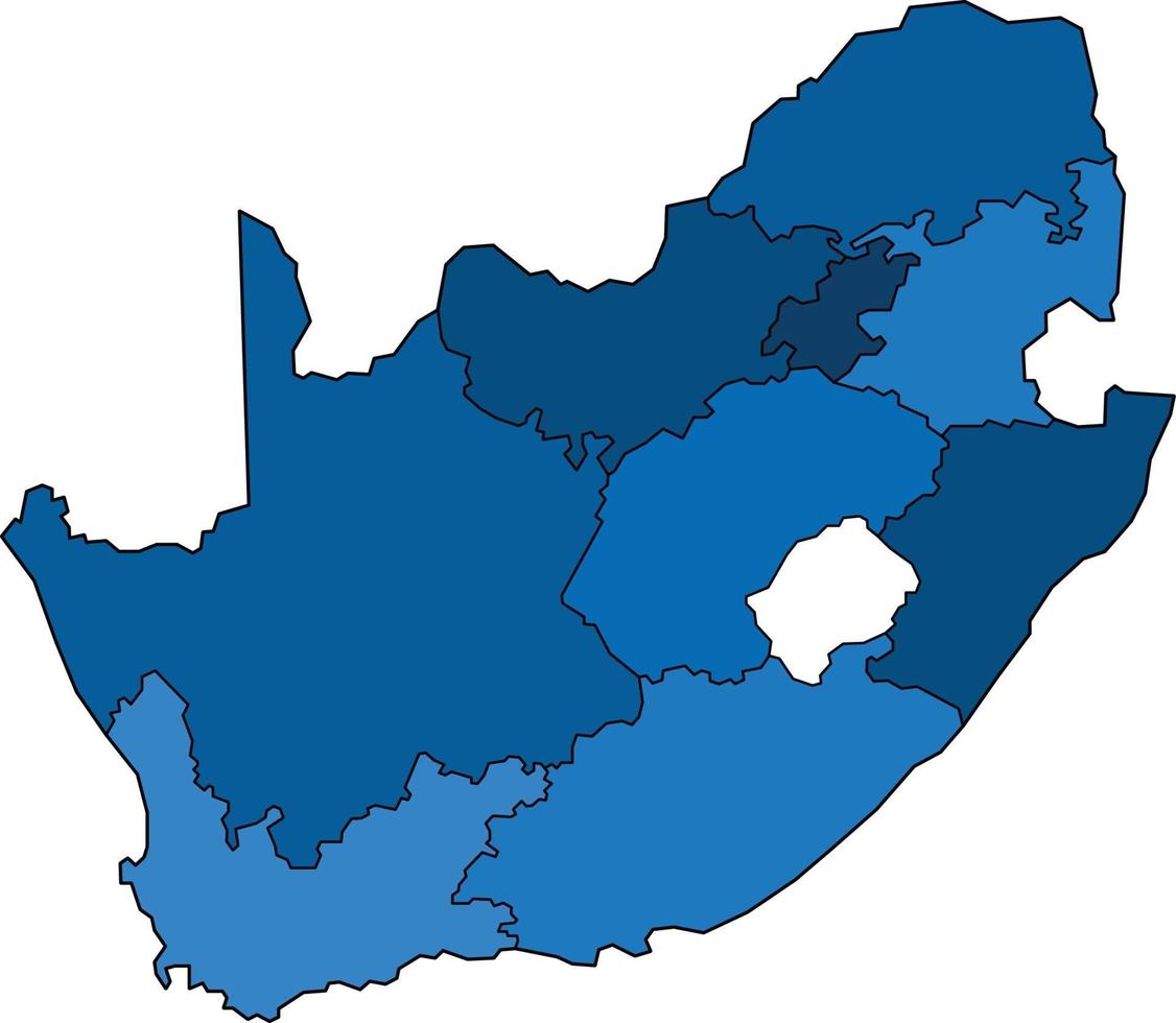 Mapa de Sudáfrica de contorno azul sobre fondo blanco. vector