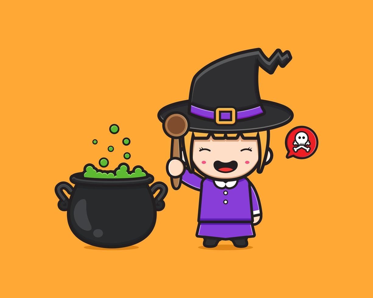 Cute witch cook poison vector